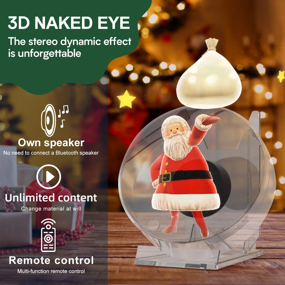 3D Holographic Advertising Lights LED Desktop Model with Audio Playback with Transparent Cover Holographic Fan Holiday Gifts