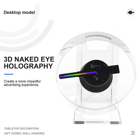 3D Holographic Advertising Lights LED Desktop Model with Audio Playback with Transparent Cover Holographic Fan Holiday Gifts