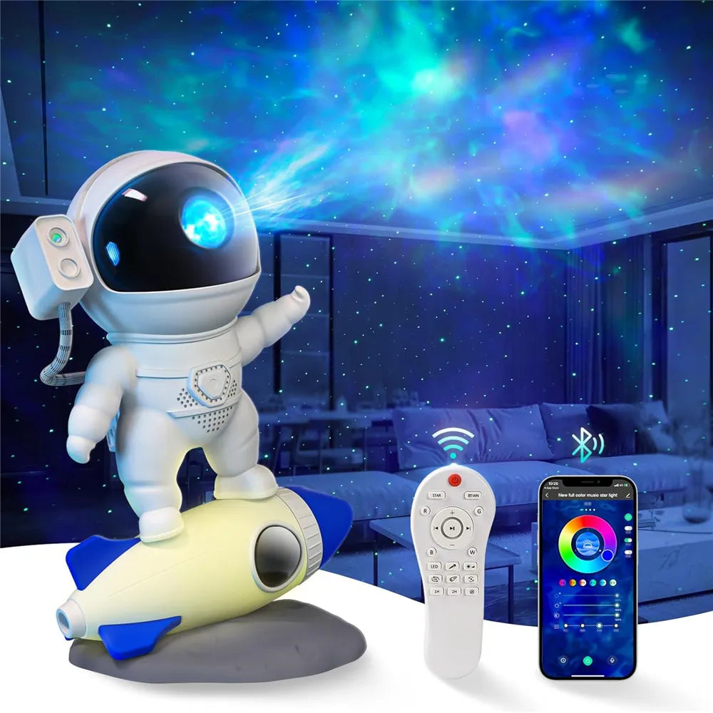 Rocket Astronaut Galaxy Projector Night Light Lamp Sky Projector 360° Rotate Adjustable Bedroom Nebula Projection for Kids Gifts