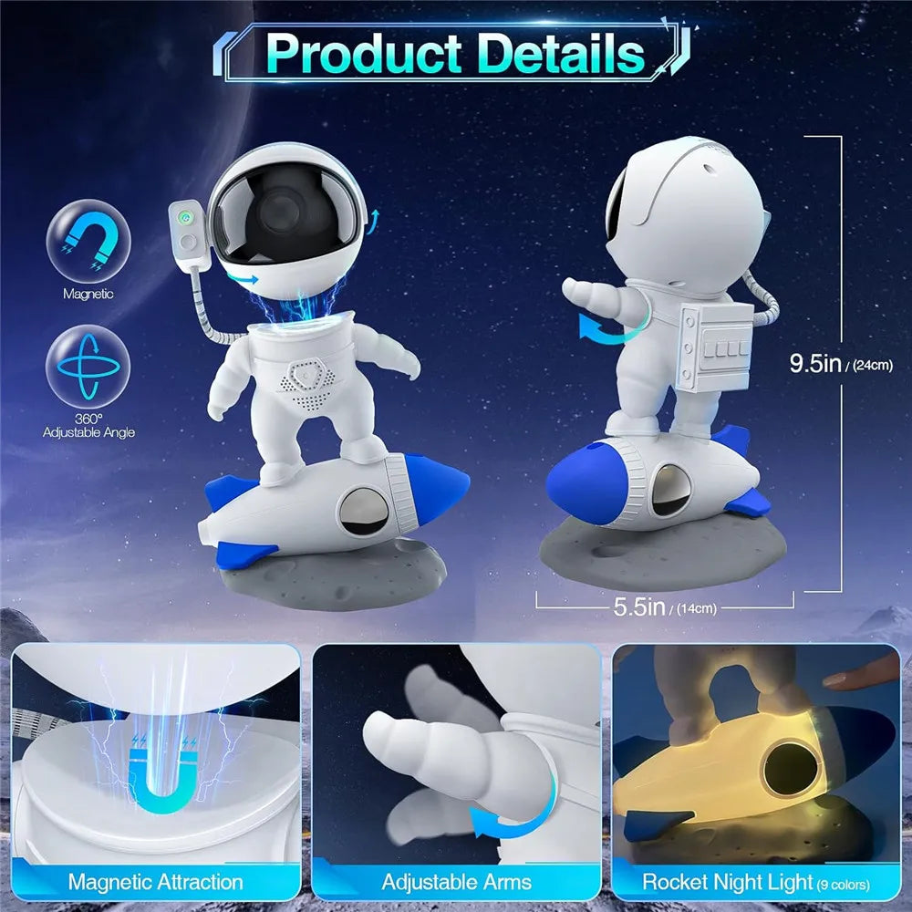 Rocket Astronaut Galaxy Projector Night Light Lamp Sky Projector 360° Rotate Adjustable Bedroom Nebula Projection for Kids Gifts