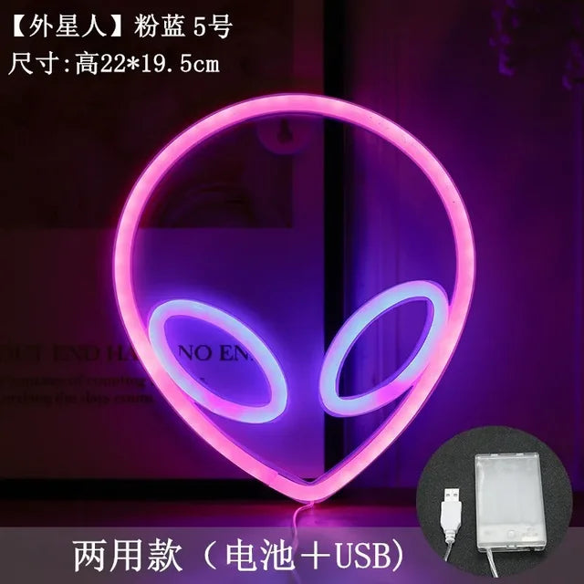 Planet LED Lights Neon Light Sign Bedroom Decor Rocket Alien Neon Night Lamp for Rooms Wall Art Bar Party USB or Battery Powered