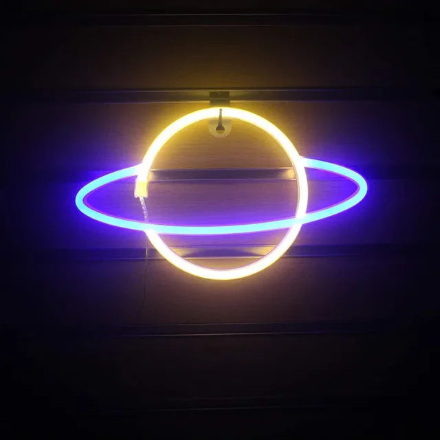 Planet LED Lights Neon Light Sign Bedroom Decor Rocket Alien Neon Night Lamp for Rooms Wall Art Bar Party USB or Battery Powered