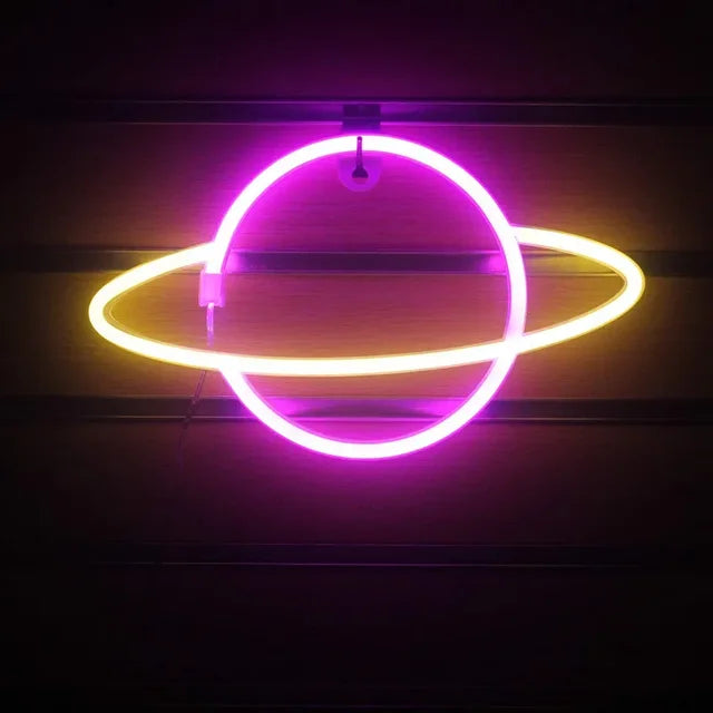 Planet LED Lights Neon Light Sign Bedroom Decor Rocket Alien Neon Night Lamp for Rooms Wall Art Bar Party USB or Battery Powered