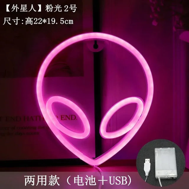 Planet LED Lights Neon Light Sign Bedroom Decor Rocket Alien Neon Night Lamp for Rooms Wall Art Bar Party USB or Battery Powered