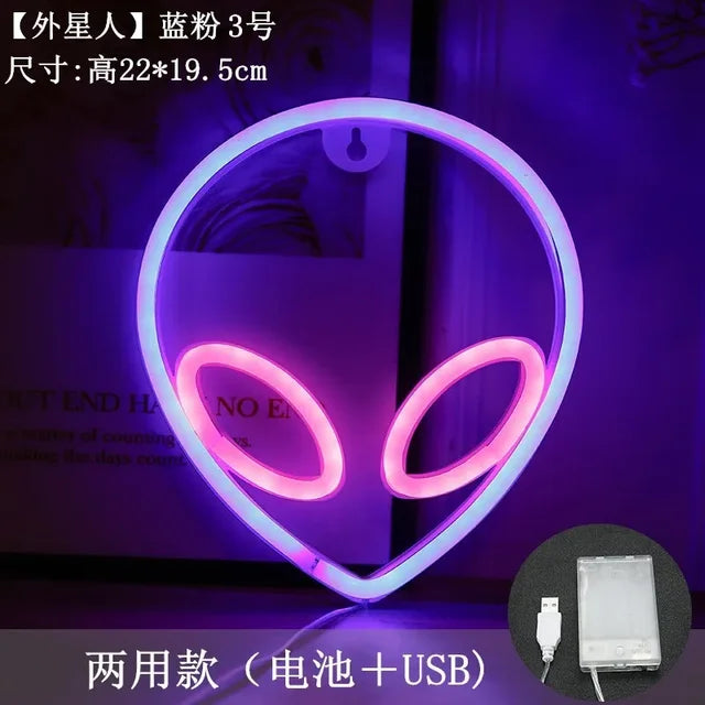 Planet LED Lights Neon Light Sign Bedroom Decor Rocket Alien Neon Night Lamp for Rooms Wall Art Bar Party USB or Battery Powered