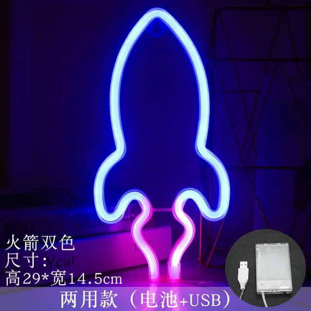 Planet LED Lights Neon Light Sign Bedroom Decor Rocket Alien Neon Night Lamp for Rooms Wall Art Bar Party USB or Battery Powered