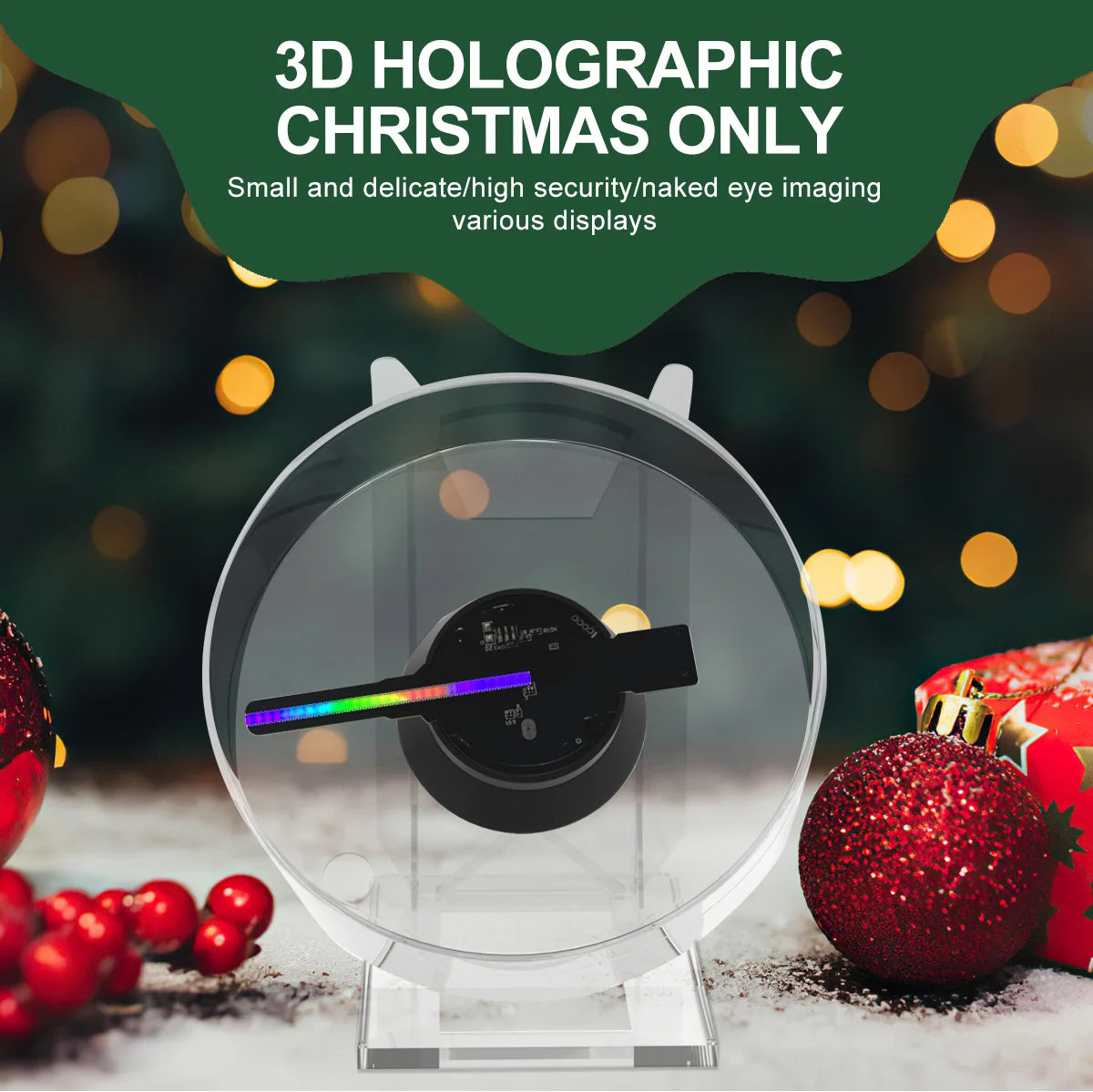 3D Holographic Advertising Lights LED Desktop Model with Audio Playback with Transparent Cover Holographic Fan Holiday Gifts