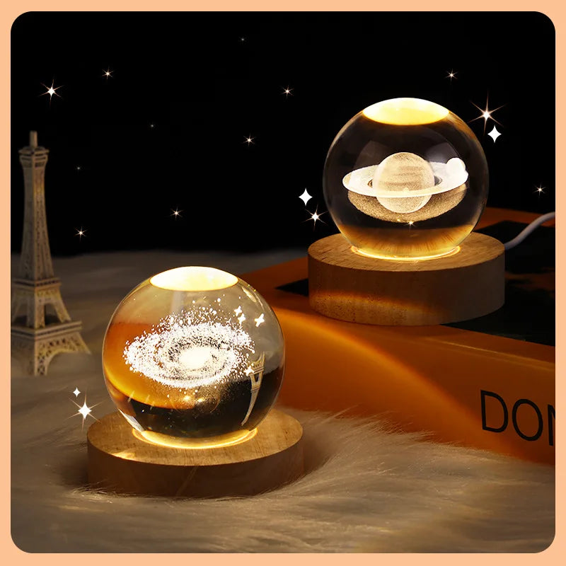 USB Night Light LED Crystal Ball Table Lamp 3D Moon Planet Galaxy Decor for Home Table Lamp Party Toys for Kids Adult Xmas Gifts