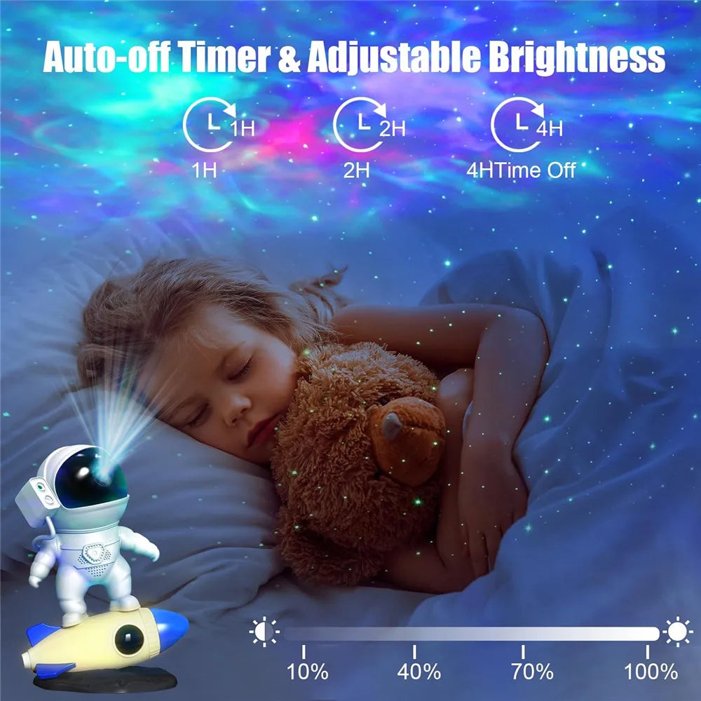 Rocket Astronaut Galaxy Projector Night Light Lamp Sky Projector 360° Rotate Adjustable Bedroom Nebula Projection for Kids Gifts