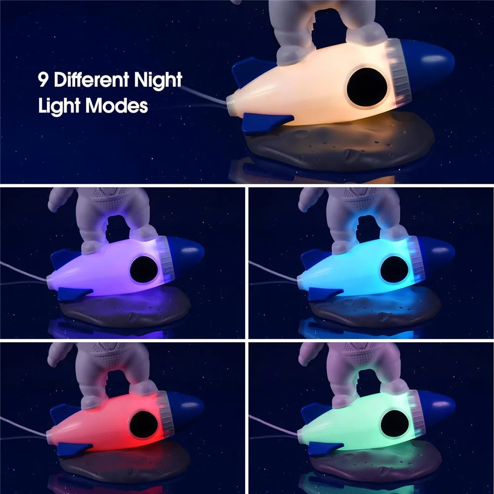 Rocket Astronaut Galaxy Projector Night Light Lamp Sky Projector 360° Rotate Adjustable Bedroom Nebula Projection for Kids Gifts